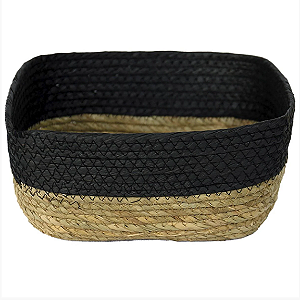 Cesto De Fibra Natural Multiuso 24x20x10 Cm Detalhe Preto