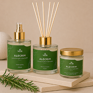 Kit Alecrim - Difusor de Ambiente, Home Spray e Vela Aromática 240ml