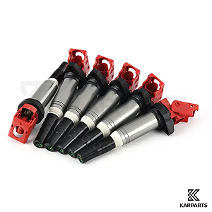 Jogo 6 Bobinas de Ignição DINAN Alta Performance BMW Motor N20 N54 N55 S55 MINI THP N14 N18 Vermelha