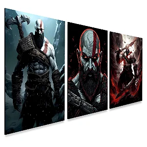 Kit 3 Quadros decorativos God of War