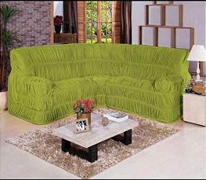 Kit Capa de Sofa Para Canto Elasticada Malha Gel Verde