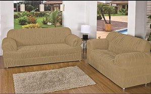 Kit Capa de Sofa 2 e 3 Lugares King Elasticada Malha Gel Bege