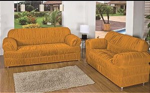 Kit Capa de Sofa 2 e 3 Lugares King Elasticada Malha Gel Mostarda