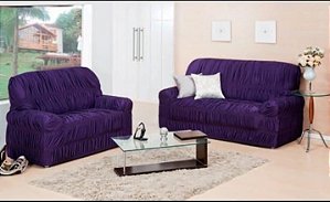 Kit Capa de Sofa 2 e 3 Lugares King Elasticada Malha Gel Roxo