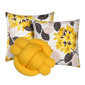 Kit 2 Almofadas Decorativas cheias mais Almofada Nó Amarelo