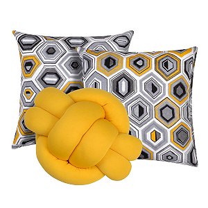 Kit 2 Almofadas Decorativas cheias mais Almofada Nó Amarelo