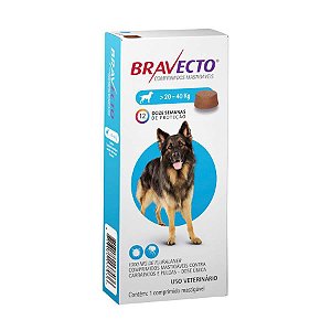 Bravecto 1000 mg (20Kg a 40Kg) contra pulgas e carrapatos