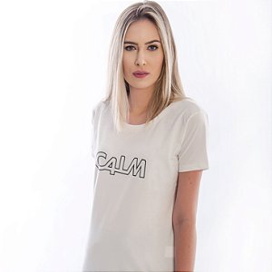 Camiseta C4LM Long Estampada Feminina Off-White