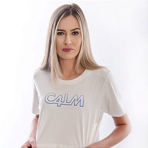 Camiseta C4LM Cropped Estampada Feminina Off-White