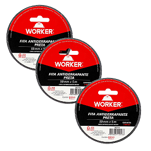 Jogo de 3 Fita Antiderrapante 50mm X 5m Preta Worker