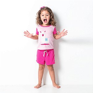 Pijama  Infantil Feminino Happy Nap Verão Lhama  Rosa