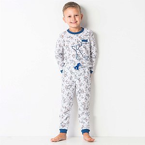 Pijama Infantil Masculino Happy Nap Inverno Canelado Cachorro Branco Com Marinho