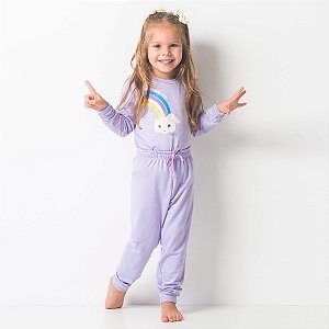 Pijama Infantil Feminino Happy Nap Inverno Térmico Lilás Nuvem Que Brilha No Escuro
