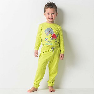 Pijama Infantil Masculino Happy Nap Inverno Térmico Verde Lima Dinossauro Que Brilha No Escuro