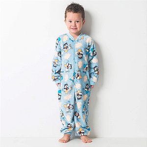 Pijama Infantil  Masculino Happy Nap Inverno Macacão Fleece Urso Azul