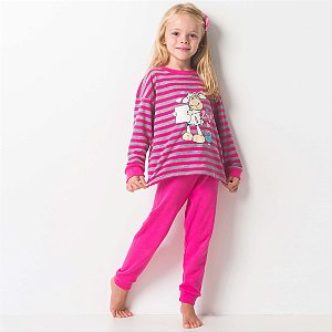 Pijama Infantil  Feminino Happy Nap Inverno Suedine Listrado ovelha  Rosa