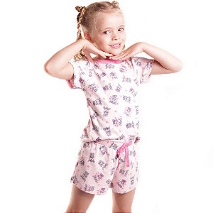 Pijama  Infantil Feminino Happy Nap Verão Unicórnio Rosa