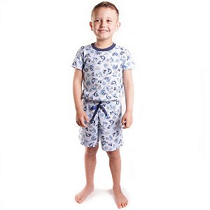 Pijama  Infantil Masculino  Happy Nap Verão Urso Pirata Azul  Com Marinho