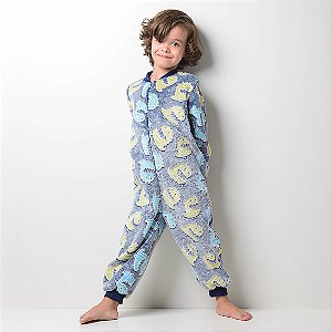 Pijama Infantil  Masculino Happy Nap Inverno Macacão Fleece Monstro Brilha No Escuro