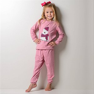 Pijama Infantil Feminino Happy Nap Inverno Térmico Rosa Urso Polar Brilha No Escuro