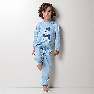 Pijama Infantil Masculino Happy Nap Inverno Térmico Azul Urso Polar Brilha No Escuro