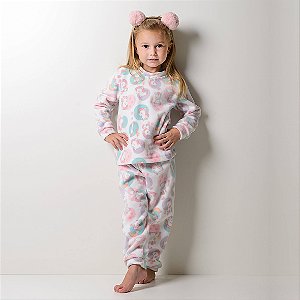 Pijama Infantil Feminino Happy Nap Inverno Soft Branco Unicórnio