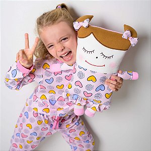 Kit Pijama Infantil Feminino Algodão  Corações Com Naninha