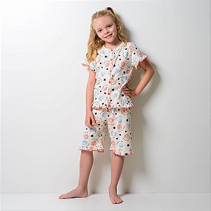 Pijama Infantil Feminino Algodão Meia Estação Margaridas