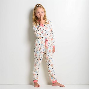 Pijama Infantil Feminino Algodão  Margarida Manga Comprida