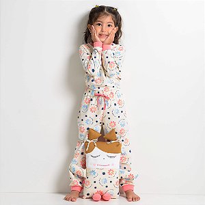 Kit Pijama Infantil Feminino Algodão  Margarida Manga Comprida