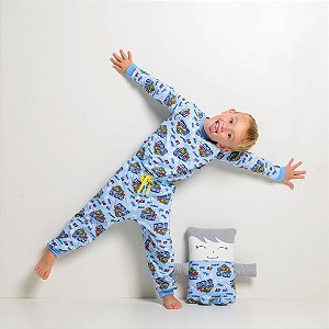 Kit Pijama Infantil Masculino Algodão Trator Manga Comprida