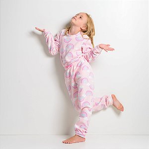 Pijama Infantil Feminino Happy Nap Inverno Soft Rosa Arco Iris