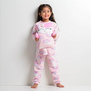Kit Pijama Infantil Feminino Happy Nap Inverno Soft Rosa Arco Iris