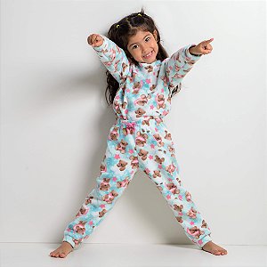 Pijama Infantil Feminino Happy Nap Inverno Soft Turquesa Ursinho