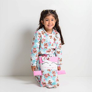 Kit Pijama Infantil Feminino Happy Nap Inverno Turquesa Ursinho