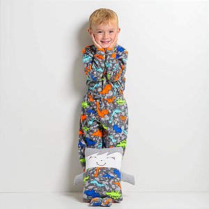 Kit Pijama Infantil Masculino Happy Nap Inverno Soft  Cinza Dinossauros Coloridos