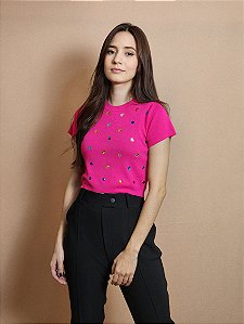 Blusinha Cropped com Pedrarias - Rosa