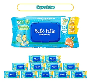 Kit Com 12 Pacotes Toalhas Umedecidas Bebê Feliz 120 Folhas