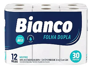 Papel Higiênico Folha Dupla C/12 Rolos 30 Metros Bianco