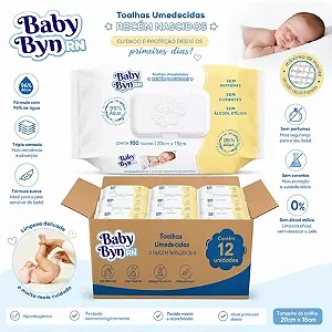 Kit 12 Toalhas Umedecidas Baby Byn Rn 1200 Unidades
