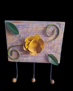 Cabideiro 3 ganchos Flor Amarela