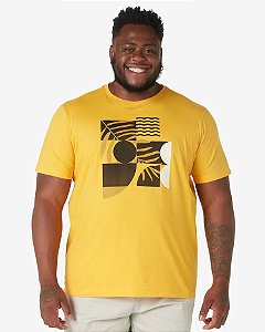Camiseta Plus Size Masculina Manga Curta Abstrata Amarelo