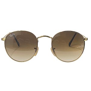 ÓCULOS DE SOL FEMININO RAY BAN ROUND METAL DOURADO - RB3447 ROUND METAL 001/51 50X21 3N (ÚLTIMA PEÇA)