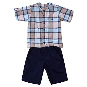 CONJUNTO CAMISA XADREZ E BERMUDA MARINHO