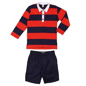 CONJUNTO POLO LISTRAS E BERMUDA PRETA