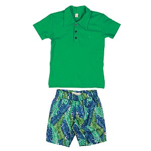 CONJUNTO POLO E BERMUDA ESTAMPA TROPICAL