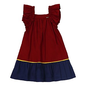 VESTIDO VERMELHO E AZUL MARINHO