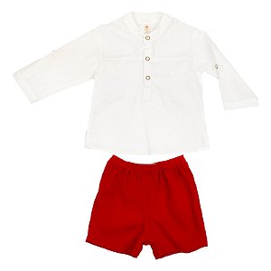 CONJUNTO BEBÊ VERMELHO E BRANCO