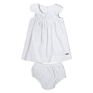 VESTIDO BEBÊ BRANCO GOLA PÉTALAS