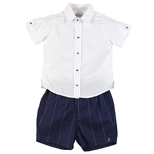 CONJUNTO BRANCO E MARINHO COM LISTRAS